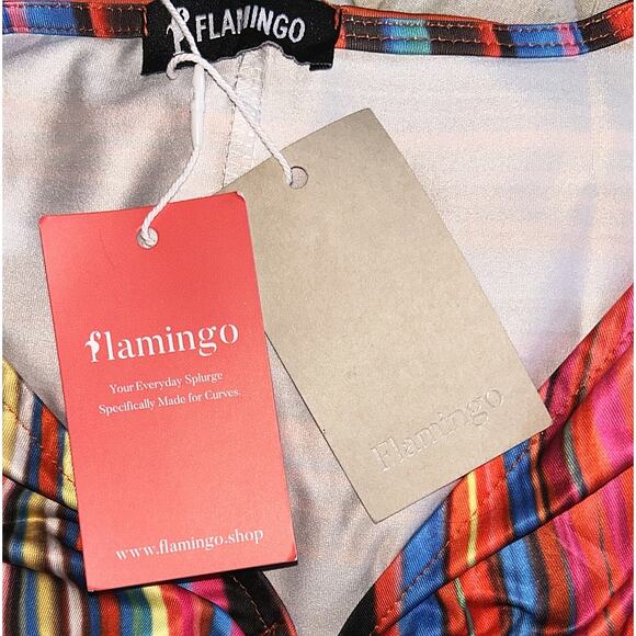 NWT Flamingo Striped Ring Linked Hollow Out Stretch Midi Dress Women's Small - Picture 7 of 9